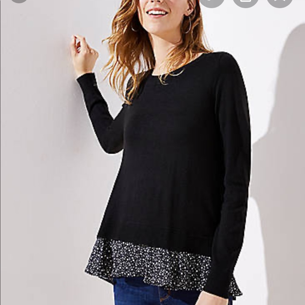 Loft Floral bottom flounce mixed media sweater